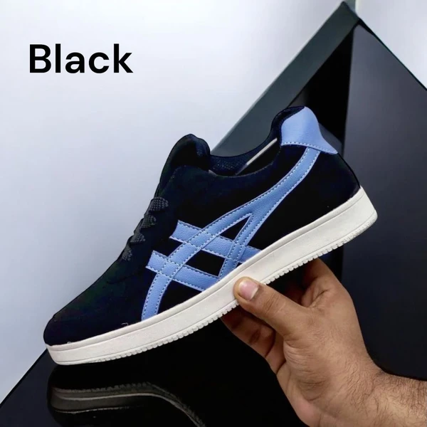 Black Suede Leather Sneakers For Man