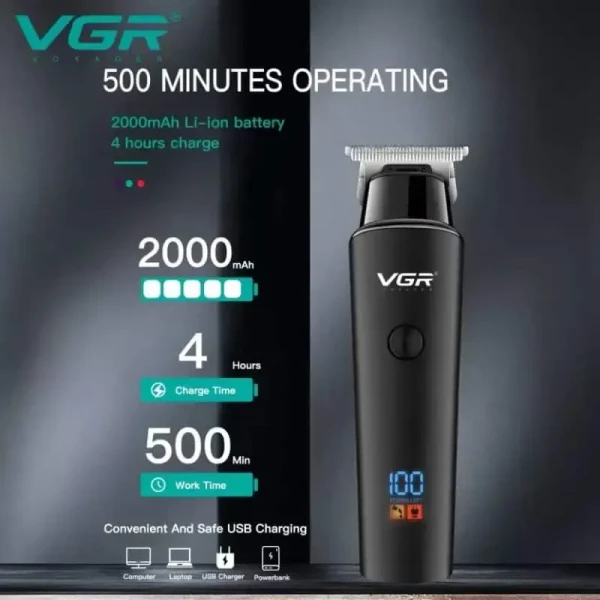 VGR V937 Professional Rechargeable Hair Trimmer Titanium-Coated Self-Sharpening Blade