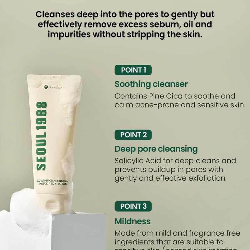 KSECRET SEOUL 1988 Cleansing Foam : Pine Cica 1% + Probiotics (150ml) - Image 5
