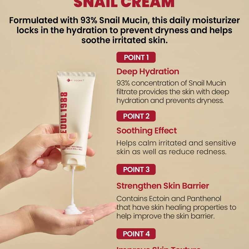 K-SECRET SEOUL 1988 Cream : Snail Mucin 93% + Rice (100ml) - Image 6