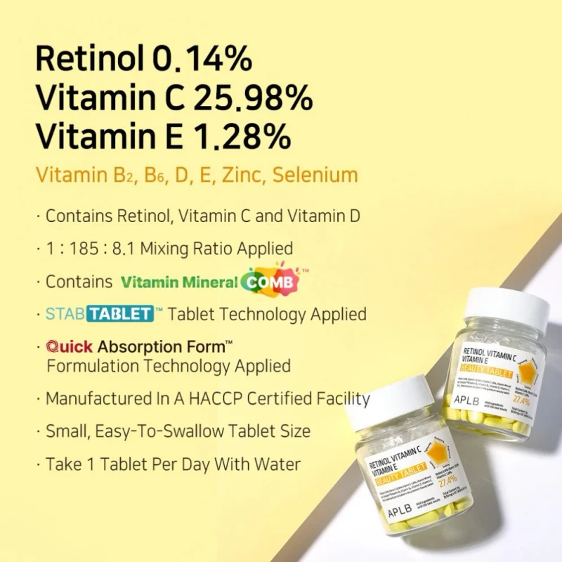 APLB Retinol Vitamin C Vitamin E Beauty Tablets (30 Tablets) - Image 3