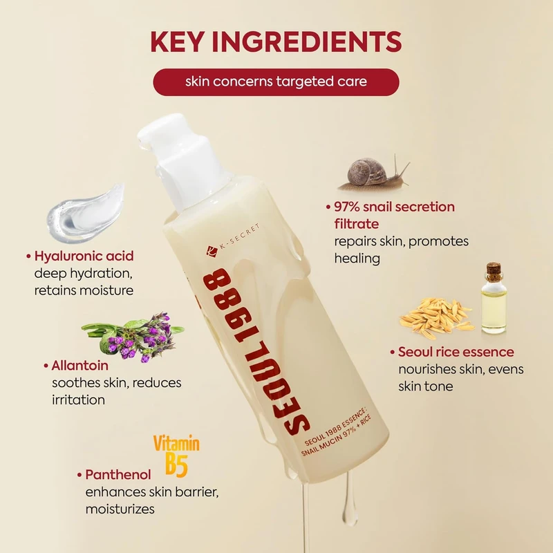 K-SECRET SEOUL 1988 Essence : Snail Mucin 97% + Rice (100ml) - Image 3