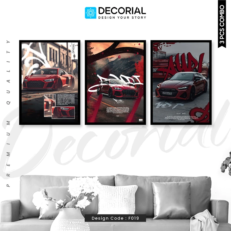 Audi Car Wall Frame 3 Piece Combo - F019