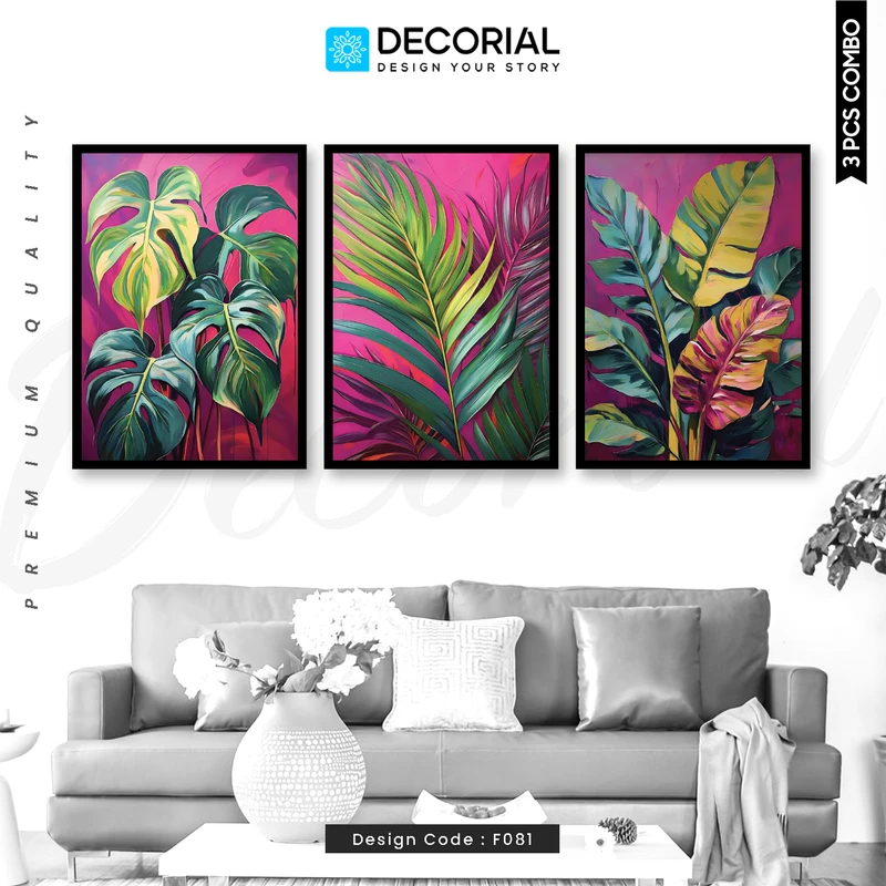 Colorful Monstera Leaf Wall Frame 3 Piece Combo - F081