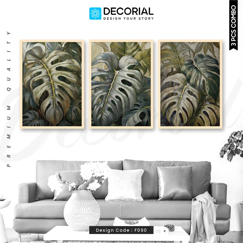 Monstera Leaf Wall Frame 3 Piece Combo - F090