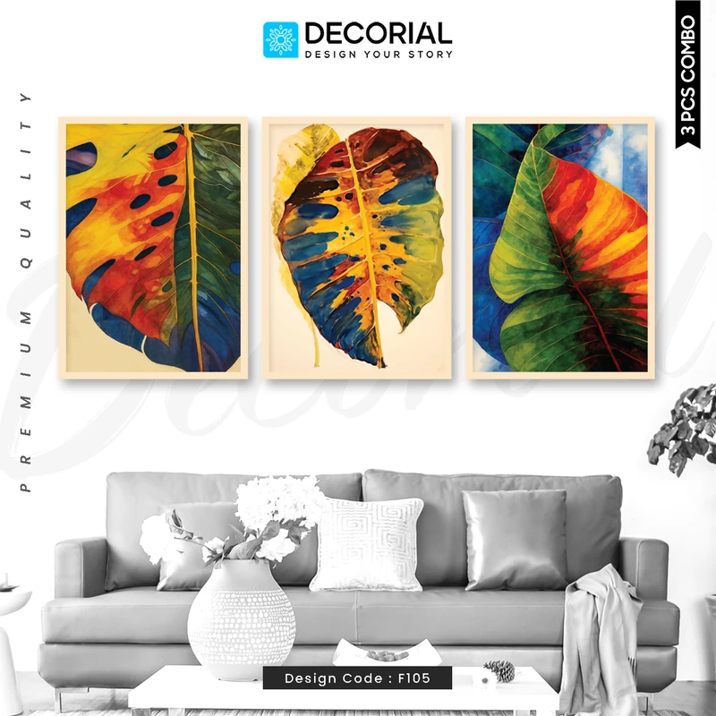Colorful Monstera Wall Frame 3 Piece Combo - F105