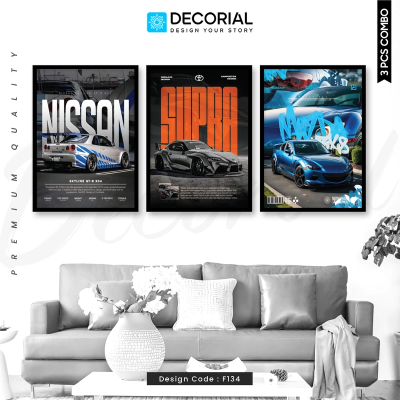 JDM Legends Car Wall Frame 3 Piece Combo - F134