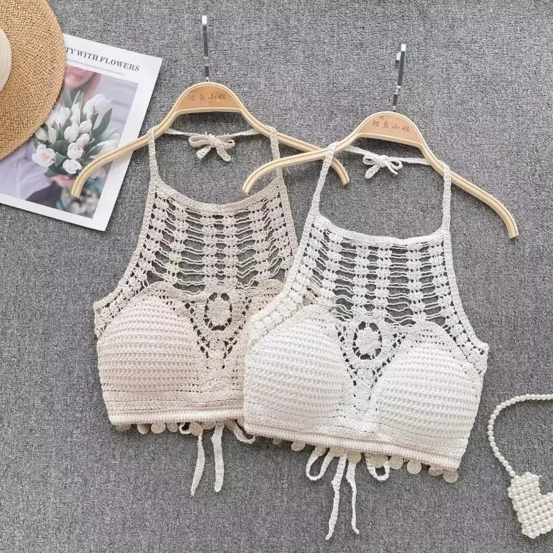 Embroidered Crochet Crop Top Bra || Free Size