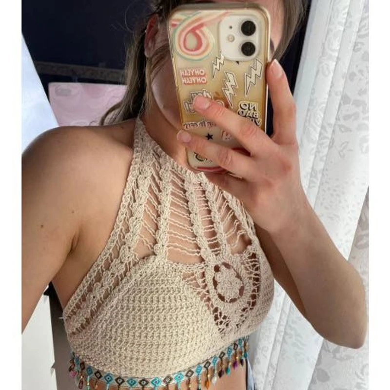 Embroidered Crochet Crop Top Bra || Free Size - Image 5