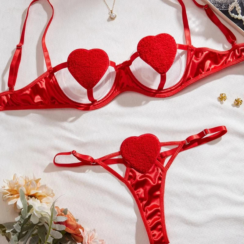 Heart-Flame Seduction Lingerie Set – 2pcs Erotic Lace Mesh