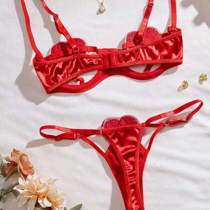 Heart-Flame Seduction Lingerie Set – 2pcs Erotic Lace Mesh - Image 3