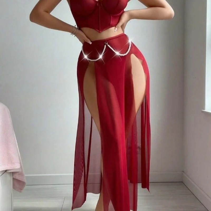 Luxury Lace Slit Evening Gowns Hot Women Beautiful Lingerie - Image 3