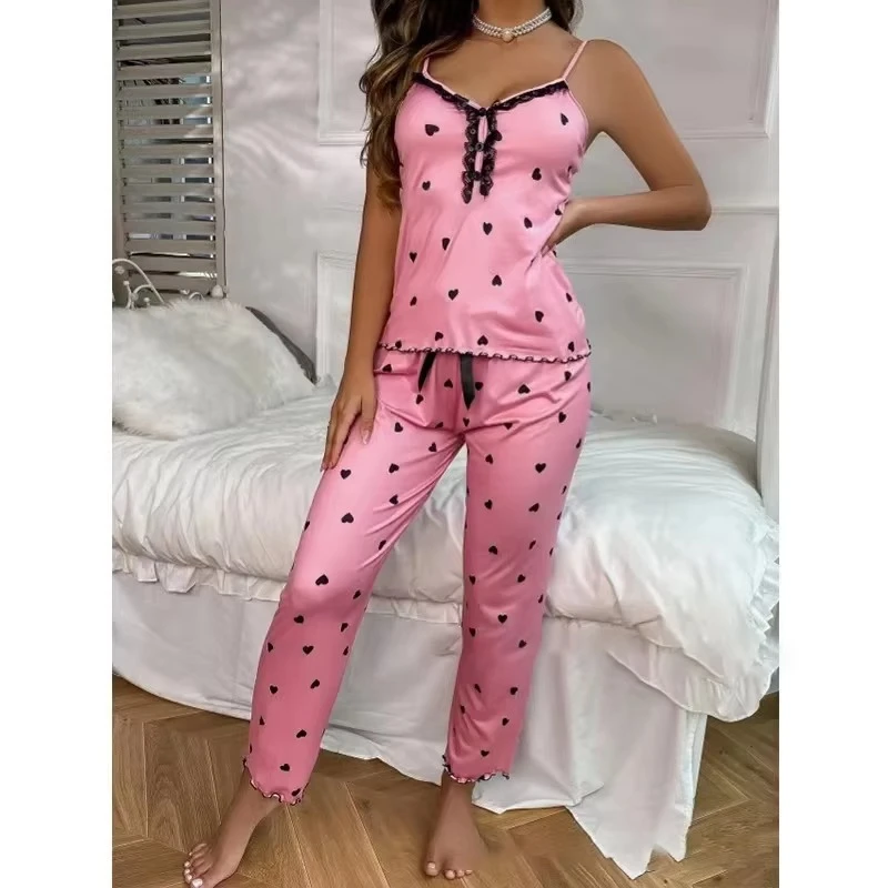 love Print Set Pajamas Trousers Ladies Home Wear
