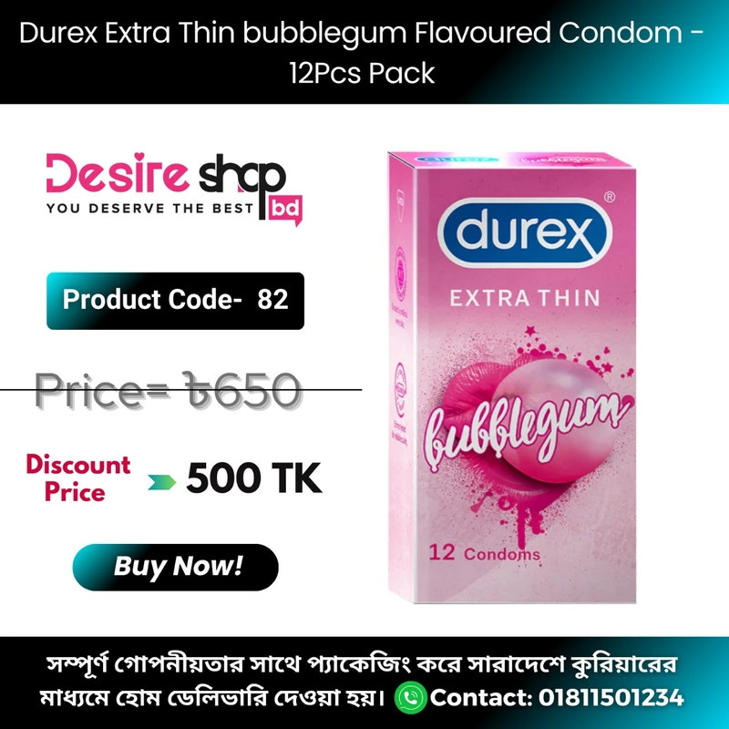 Durex Extra Thin Bubblegum Flavoured Condom - 10Pcs Pack