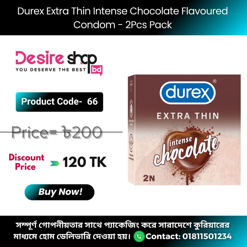 Durex Extra Thin Intense Chocolate Flavoured Condom - 2Pcs Pack