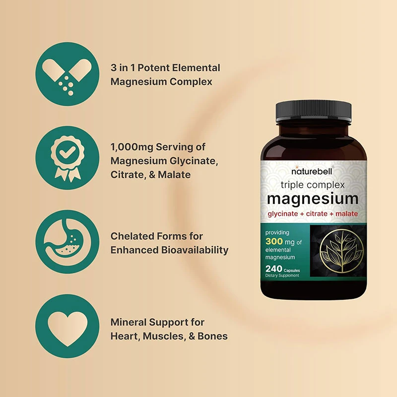 NatureBell Triple Complex Magnesium Supplement 300mg 240 Caps