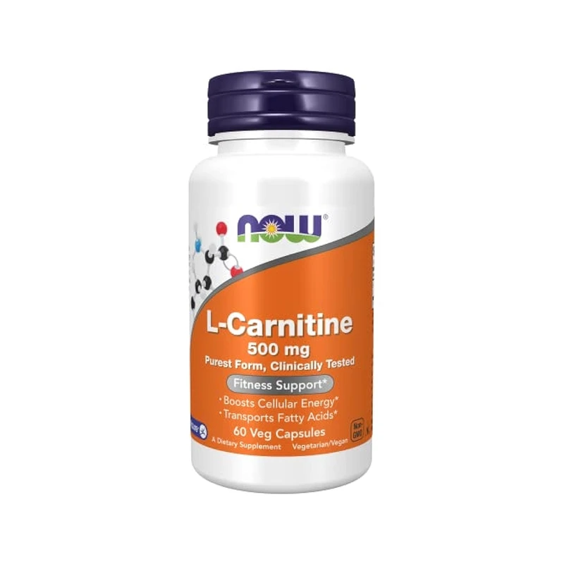 NOW Supplements, L-Carnitine 500mg, Purest Form, Amino Acid, Fitness Support, 60 Veg Capsules