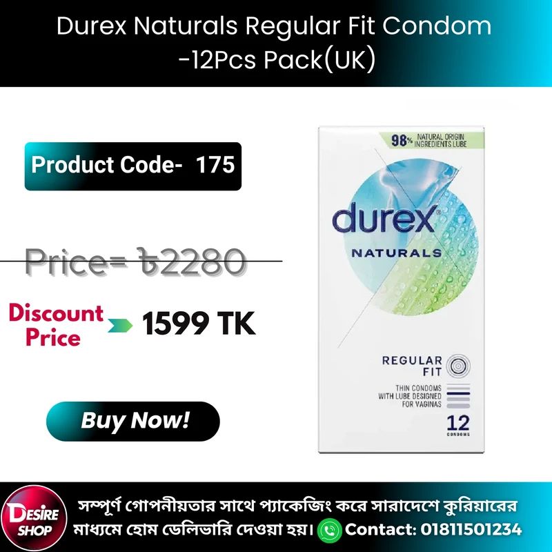 Durex Naturals Regular Fit Condom -12Pcs Pack(UK)