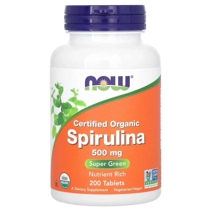 Now Certified Organic Spirulina (500 mg) – 200 tablets; Super Green, Nutrient-rich