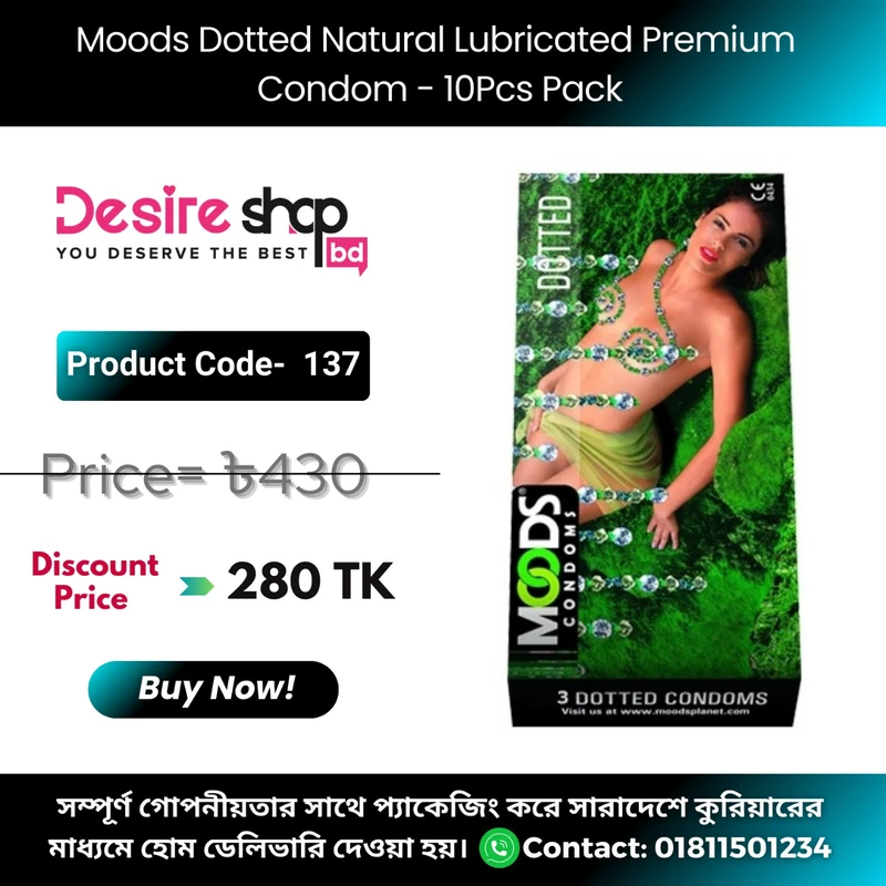Moods Dotted Natural Lubricated Premium Condom - 10Pcs Pack