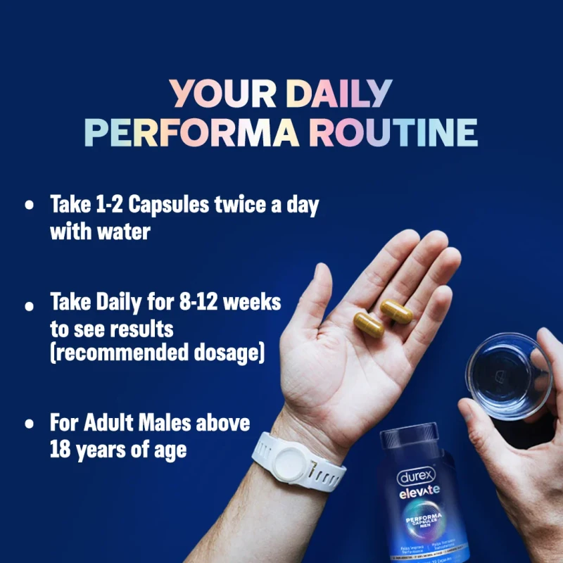 Durex Elevate Performa Capsules For Men (Shilajit+Ashwagandha) Helps Improve Performance - 30 Capsule - Image 3