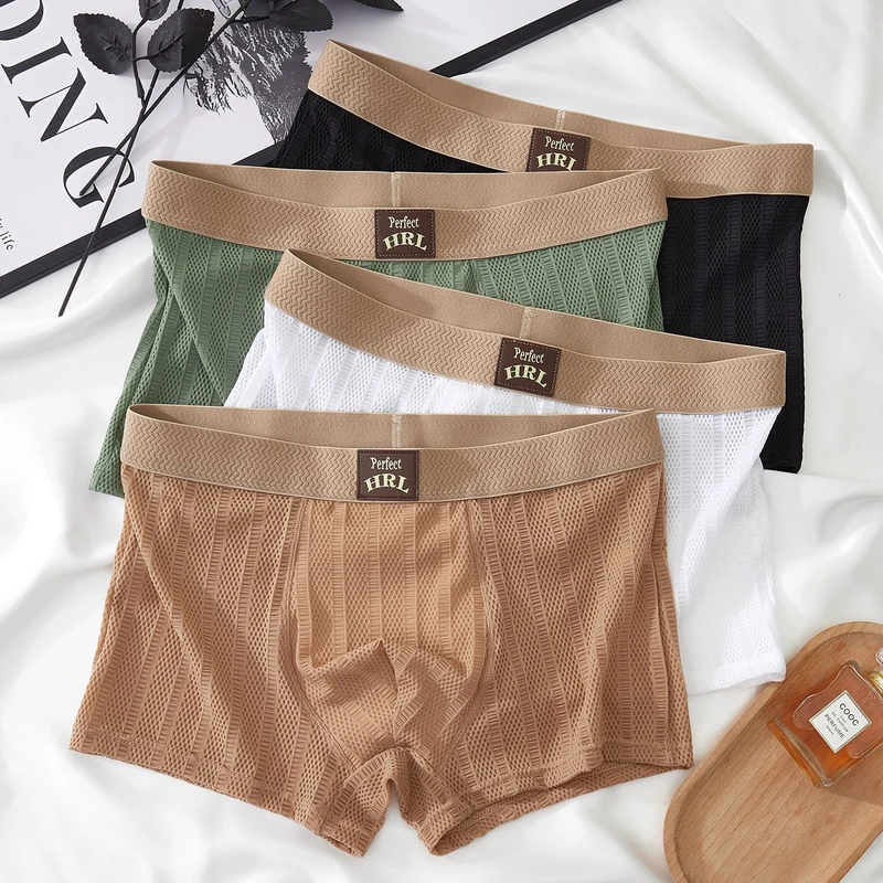 Men's Striped Mesh Ice Silk Boxer (Set of 4)