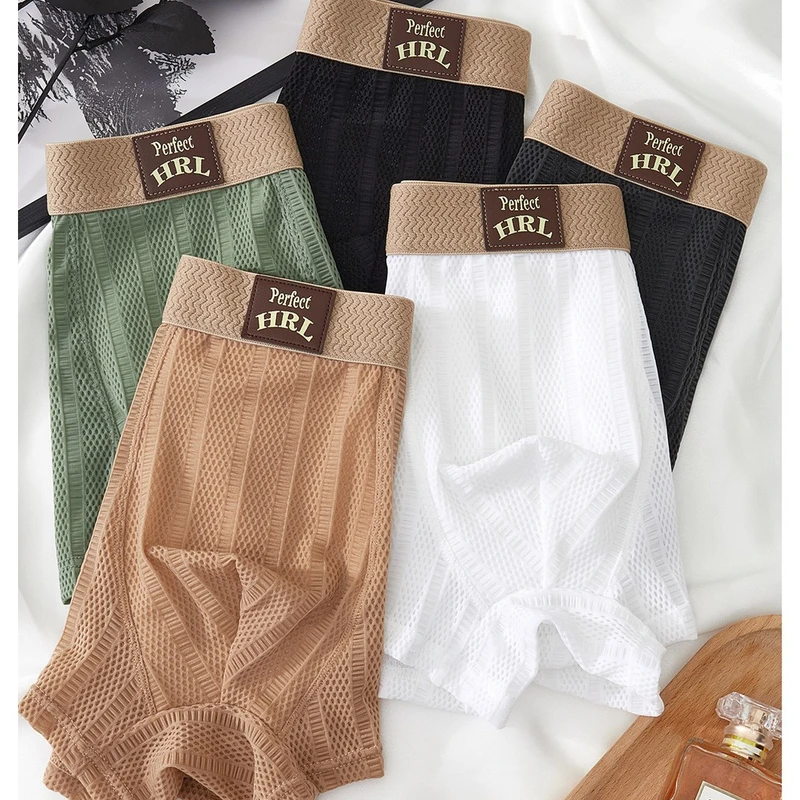 Men's Striped Mesh Ice Silk Boxer (Set of 4) - Image 3