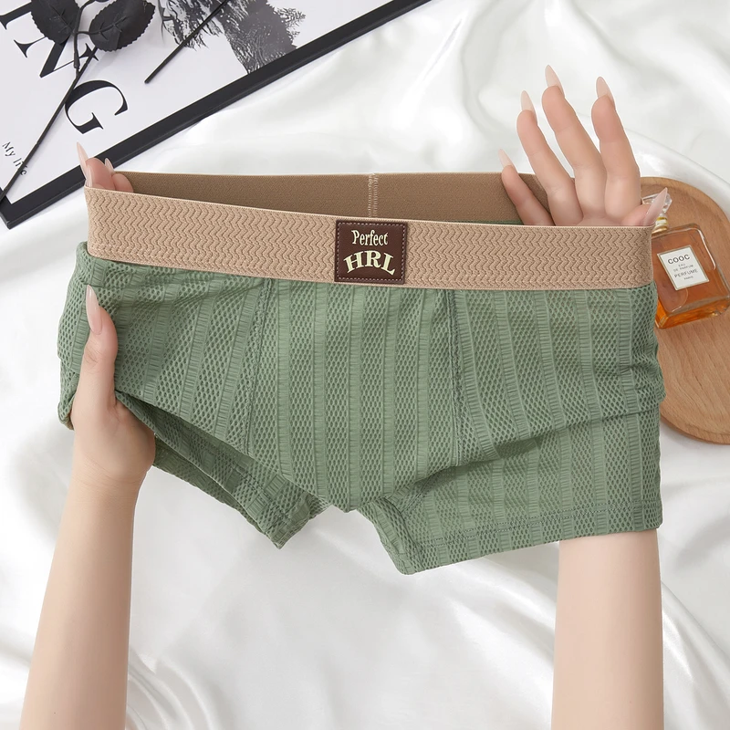 Men's Striped Mesh Ice Silk Boxer (Set of 4) - Image 4