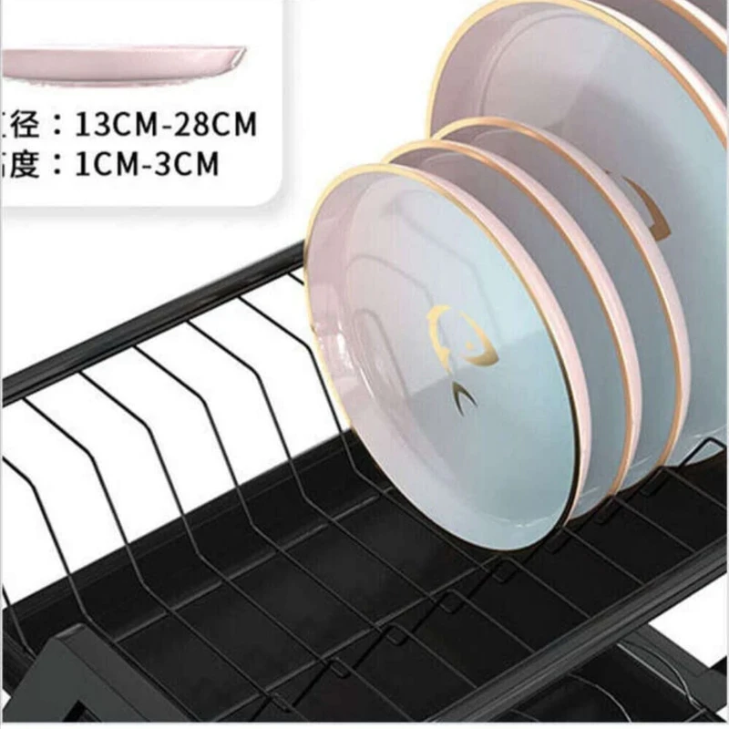 Dish Drying Rack, Loyalfire 201 Stainless Steel 2 Tier Large Dish Rack with 2 Drainboard Set, Utensil Holder Dish Drainer, Cup Hanging Holder for Kitchen Counter - Image 4