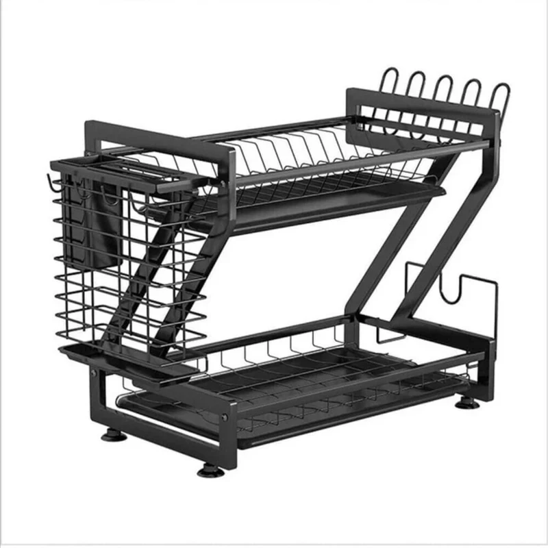 Dish Drying Rack, Loyalfire 201 Stainless Steel 2 Tier Large Dish Rack with 2 Drainboard Set, Utensil Holder Dish Drainer, Cup Hanging Holder for Kitchen Counter - Image 8