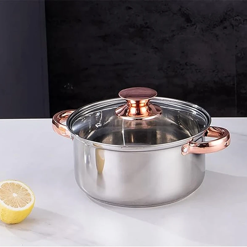 Premium Stainless Steel Cooking Pot with Glass Lid (4.7L / 6.1L / 7.6L) – Kaisa Villa