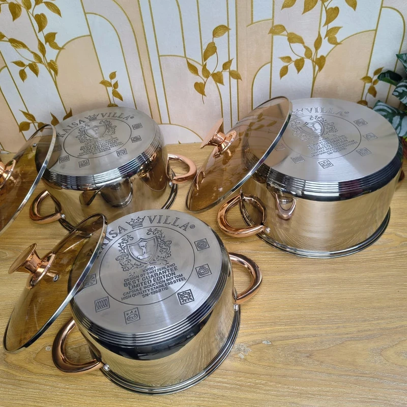Premium Stainless Steel Cooking Pot with Glass Lid (4.7L / 6.1L / 7.6L) – Kaisa Villa