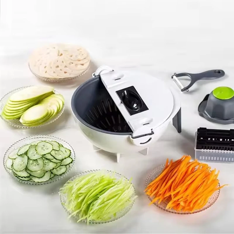 9-in-1 Multifunctional Vegetable Slicer with Drain Basket & Grater Blades