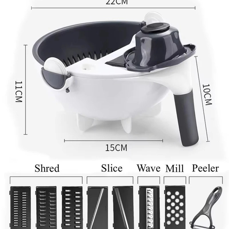 9-in-1 Multifunctional Vegetable Slicer with Drain Basket & Grater Blades - Image 4