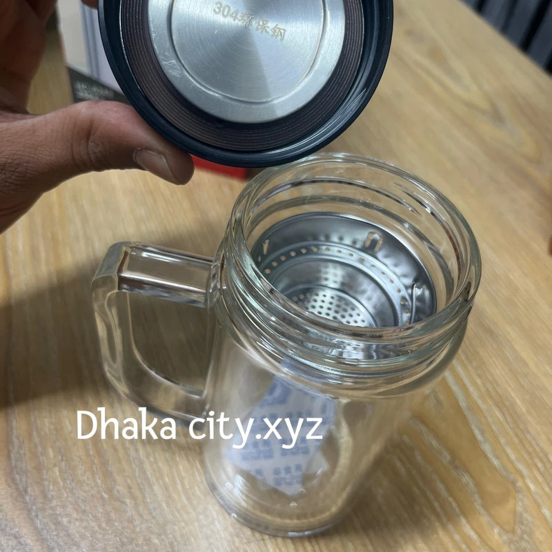 Office Glass Infuser Bottle Tea Tumbler Double Wall Glass Borosilicate Bottle Travel Mug Leakproof Tea Bottle with Strainer Carry Handle