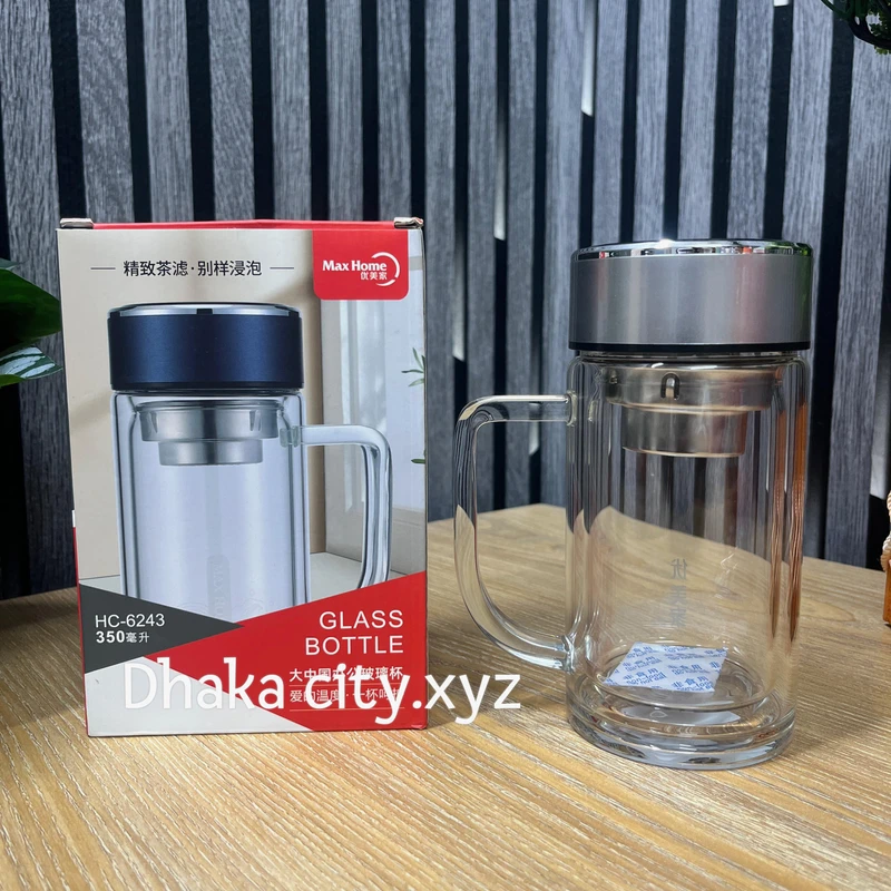 Office Glass Infuser Bottle Tea Tumbler Double Wall Glass Borosilicate Bottle Travel Mug Leakproof Tea Bottle with Strainer Carry Handle