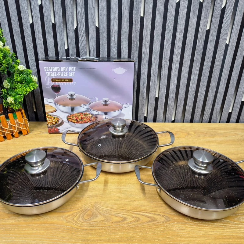 3pc set multi-functional seafood dry pot [24,26,28cm]