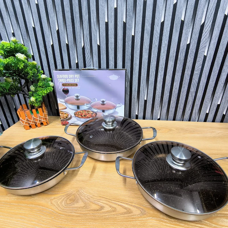3pc set multi-functional seafood dry pot [24,26,28cm]