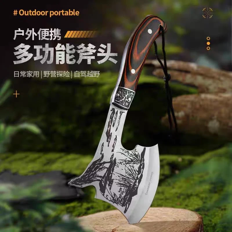 Tactical Hunting Axe with Wood Handle & Laser Engraved Blade – Premium Survival Tool