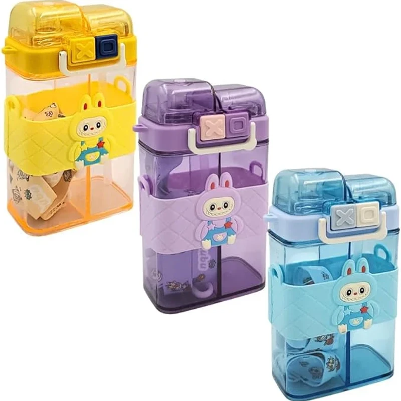 Cool Kids Water Bottle, 500ml, Safety Lock, Plastic Medium Bottle Of Water With Plastic Shalimo and Fabric Strap For Kids – Multicolor