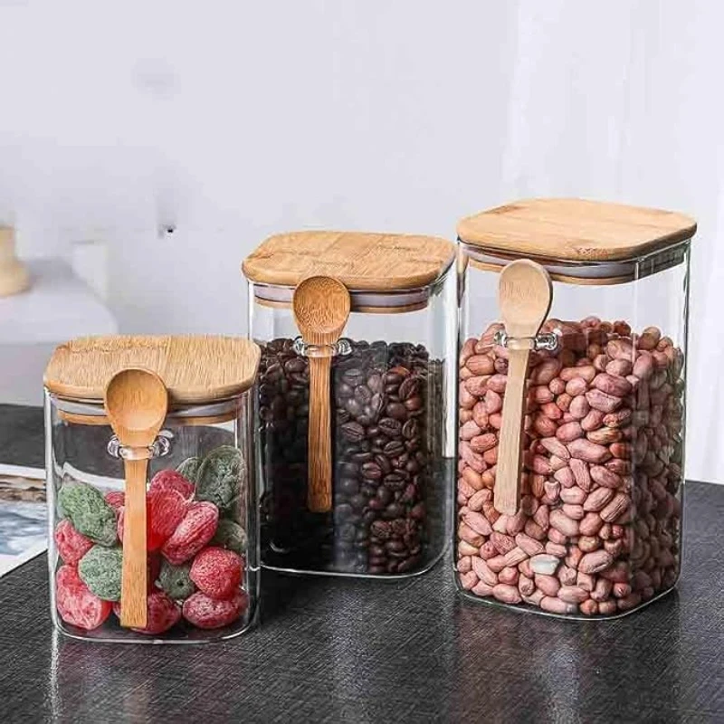 Glass Storage Jar with Bamboo Lid & Spoon