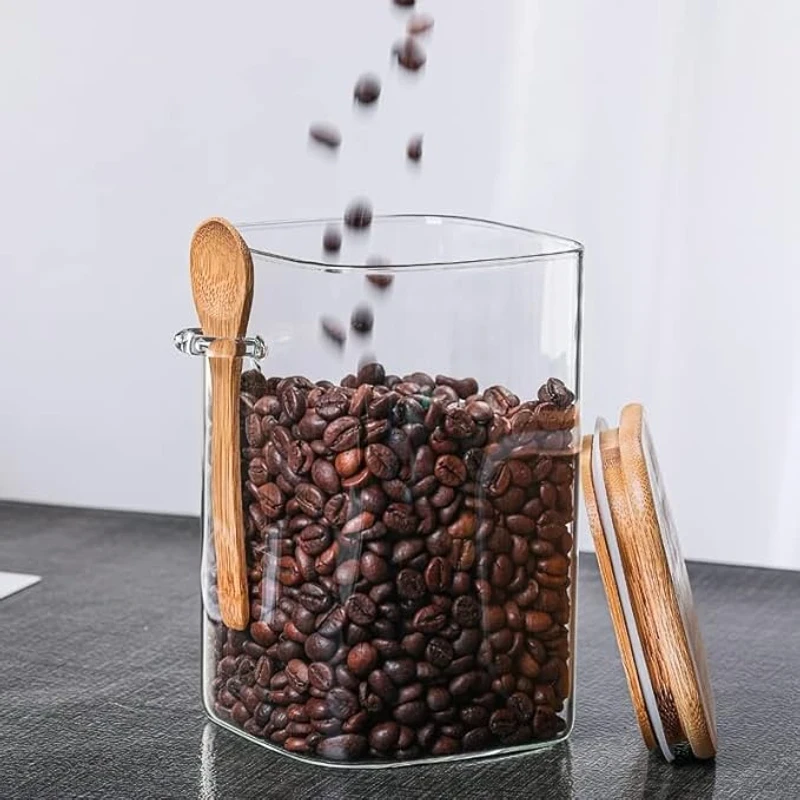Glass Storage Jar with Bamboo Lid & Spoon - Image 4