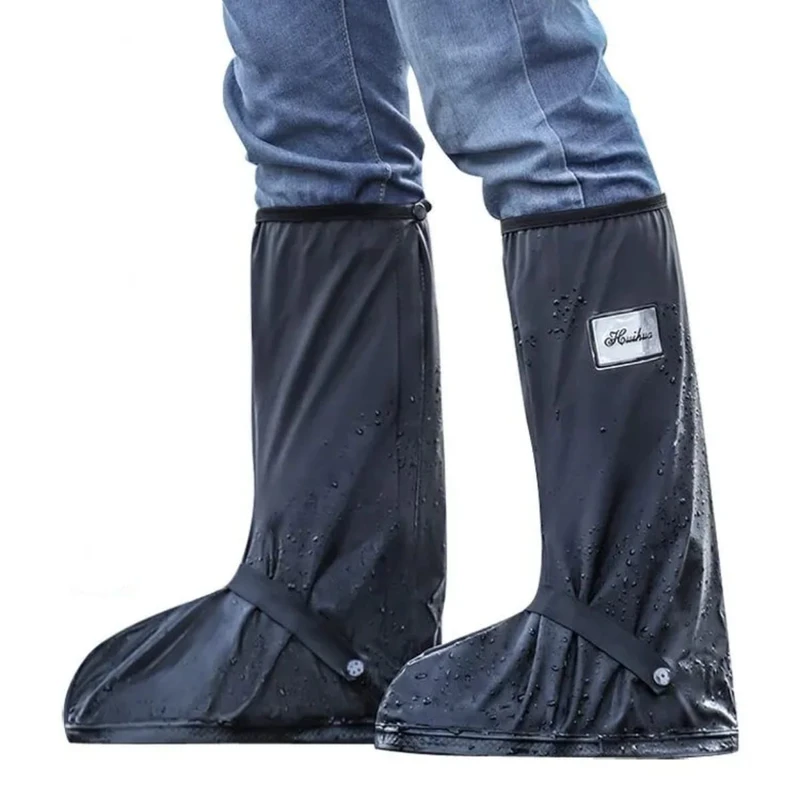 Men's Galoshes Rain Shoe Cover High Boots Waterproof Thickened Sole Outdoor Cycling Hiking Black PVC Foldable Rain Boots Man