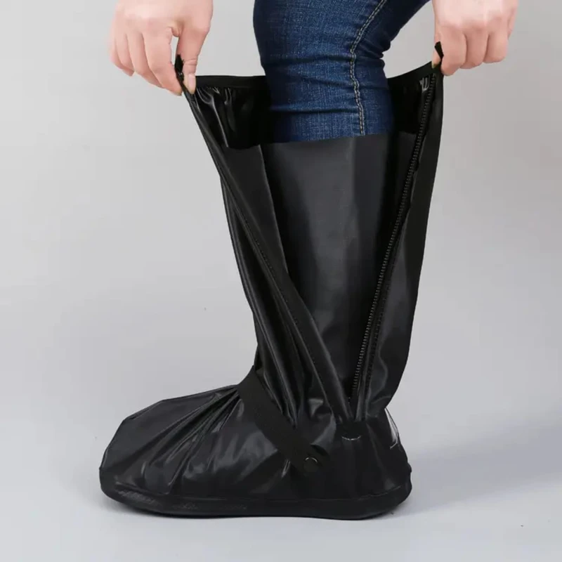 Men's Galoshes Rain Shoe Cover High Boots Waterproof Thickened Sole Outdoor Cycling Hiking Black PVC Foldable Rain Boots Man - Image 3