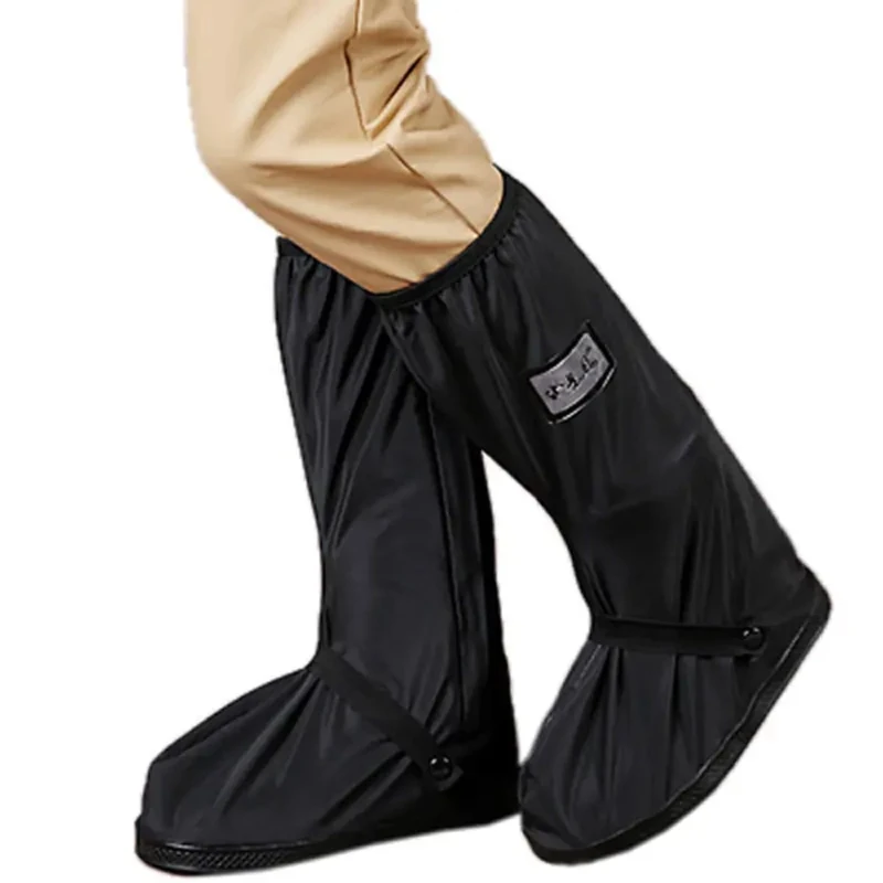 Men's Galoshes Rain Shoe Cover High Boots Waterproof Thickened Sole Outdoor Cycling Hiking Black PVC Foldable Rain Boots Man - Image 4