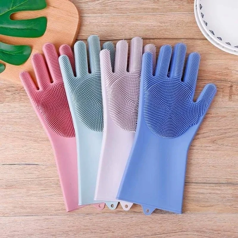 Kitchen Magic Silicone Dishwashing Gloves with Scrubber