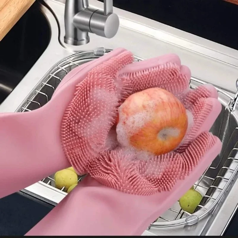 Kitchen Magic Silicone Dishwashing Gloves with Scrubber