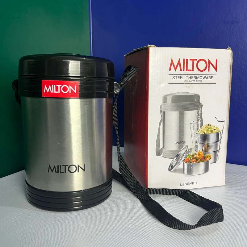 Milton Steel Thermoware Tiffin Box (4 Container) | Insulated Hot & Fresh Lunch Carrier