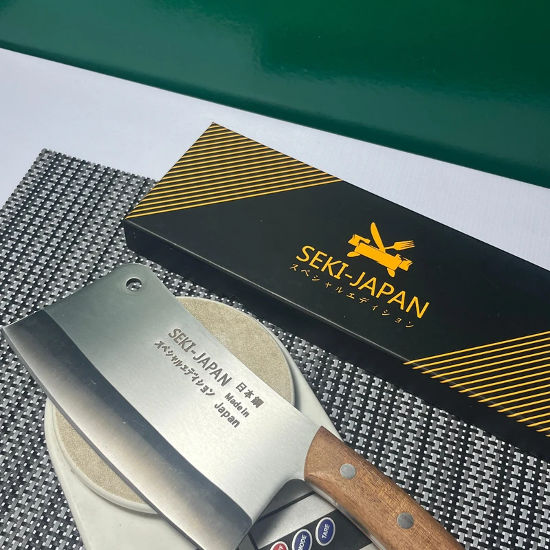 SEKI JAPAN Heavy Duty Multipurpose Cleaver Knife – Full Tang Stainless Steel with Wooden Handle (Made in Japan)