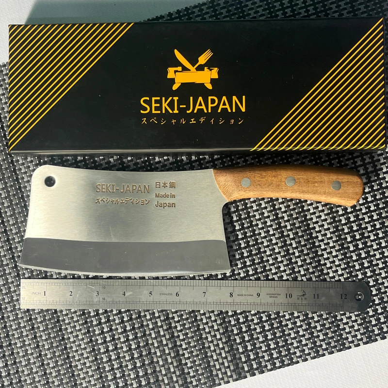 SEKI JAPAN Heavy Duty Multipurpose Cleaver Knife – Full Tang Stainless Steel with Wooden Handle (Made in Japan)